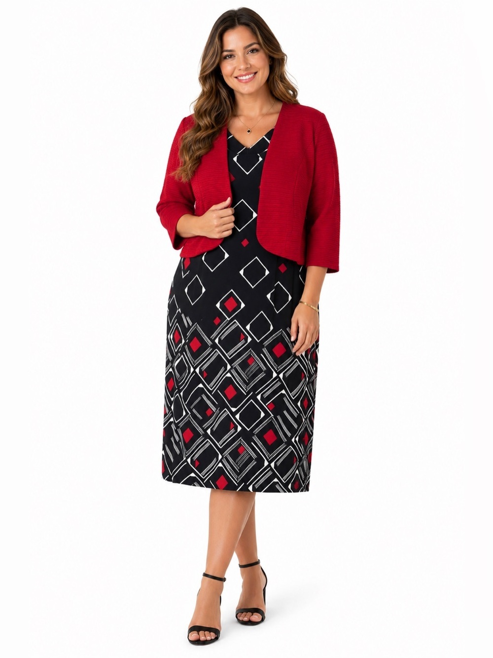 Maya Brooke Size 18 NWT Midi Dress & Jacket Set Geometric Print
